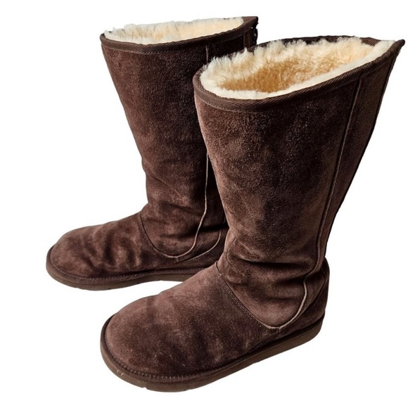 Ugg Knightsbridge Tall Brown Suede Shearling Lined Boots 5119 Womens 10 - Picture 2 of 4